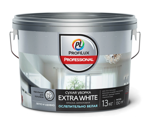 "Профилюкс Профессионал" EXTRA WHITE ВД краска акрил. для стен и потолков ослепительно белая (13кг)